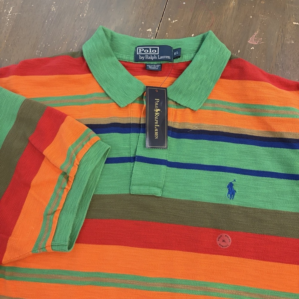 Polo Ralph Lauren Vintage Colorblock Stripe Rugby Polo Shirt Mens Size XL NEW